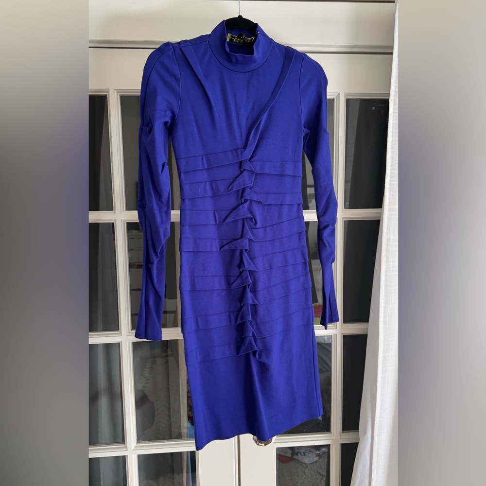 Nicole Miller purple blue ruched pleated dress - sz small